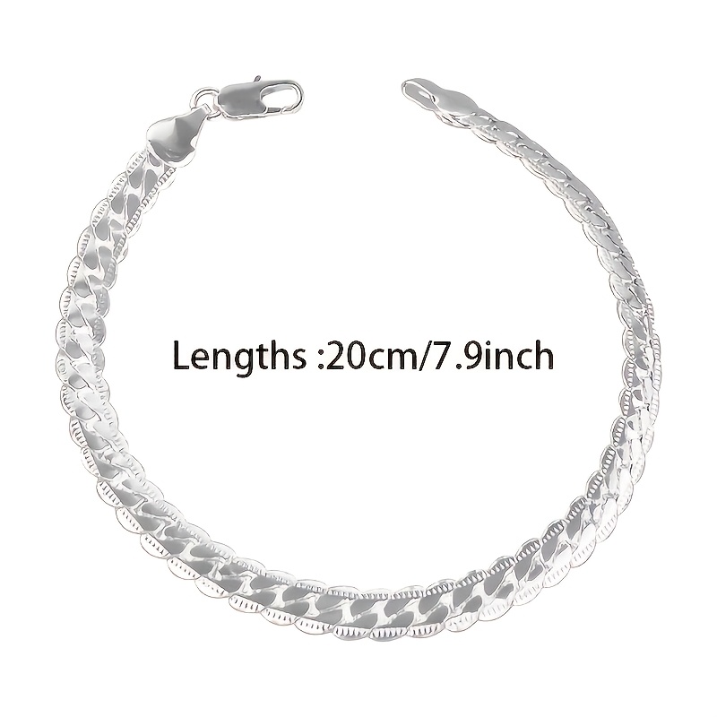 Unisex S925 Sterling Silver Flat Cuban Link Bracelet, Versatile Gift
